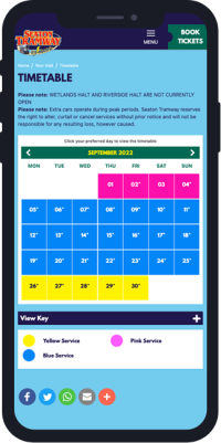 Website on a phone showing interactive calendar