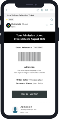 Admission ticket on a phone with scannable barcode